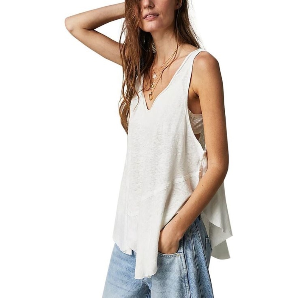 We The Free People Rosie Dropwaist Summer Linen Tank Top in Optic White